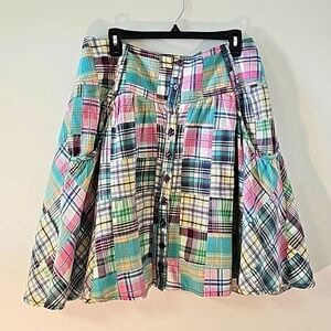 Bamboo Traders' true patchwork skirt. Size 12P.  2 pockets. One button m…